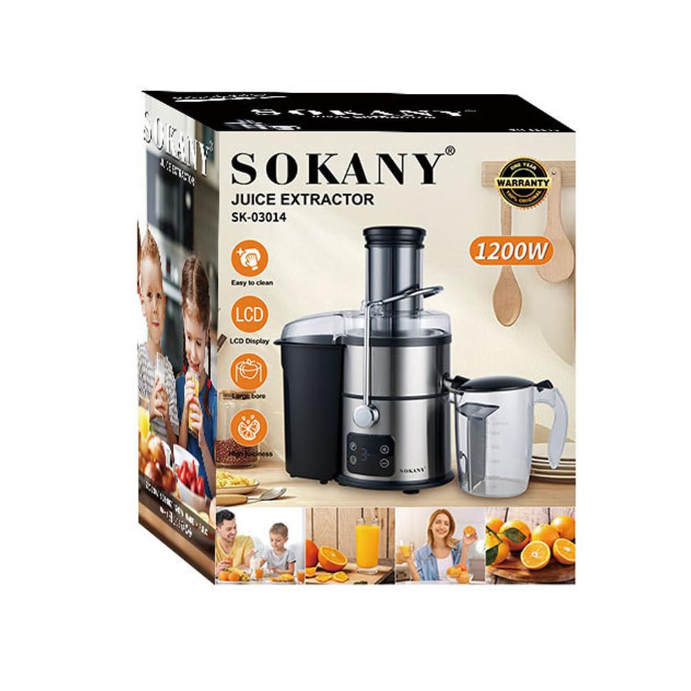 SOKANY 1200W Entsafter Gemüse und Obst, LCD Touchscreen und Quick-Juicer mit optimierter Saftausbeute, Große 85 mm Einfüllöffnung, 5 Geschwindigkeitsstufen, Einfach zu Reinigen, Schwarz/Edelstahl