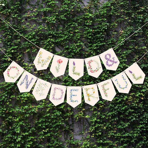 Wild and Onederful Hanging Banners Wild One Baby Girl Birthday Decorations Wildflower Baby Shower Party Decor Floral Alphabet Pennant Banner for Market Farmers Birthday Party Supplies