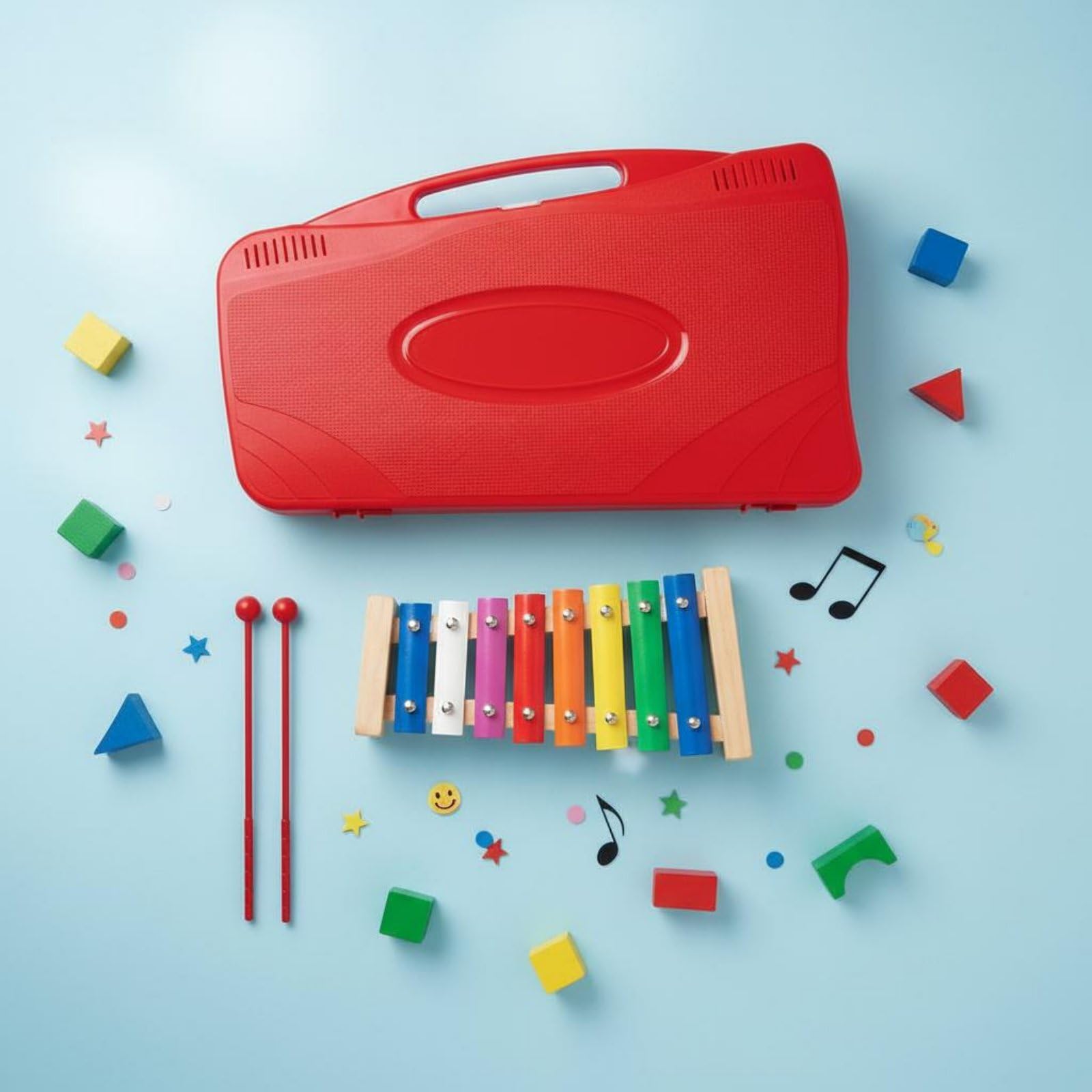 Xilofono Bambini Kit Musicale 25 Note Metallofono Strumento per Apprendimento con Custodia a Trasporto Bacchette E Canzoni Barre Alluminio Base Adatto, Blu