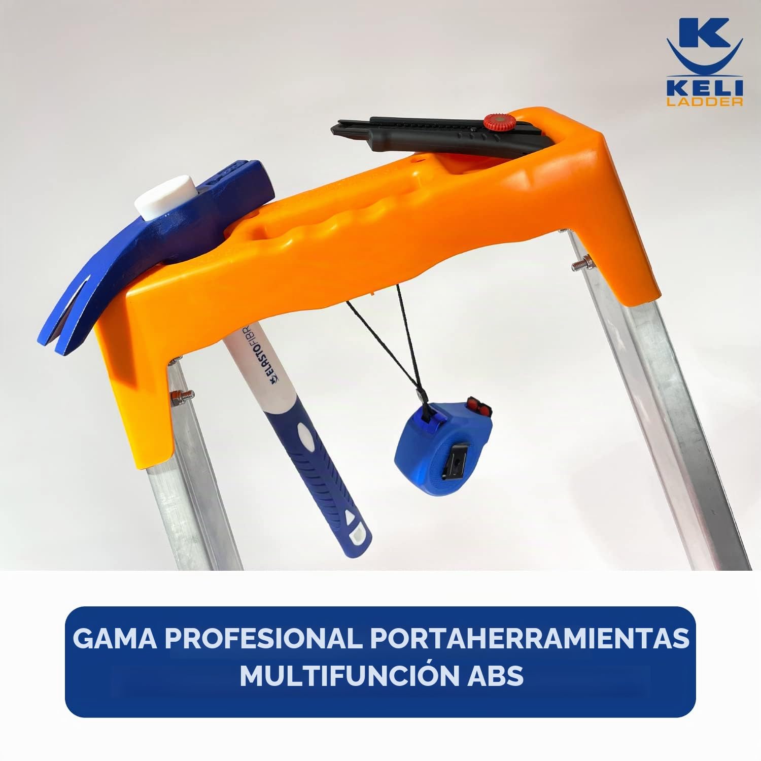 K•LUTECH - Escalera Plegable, Escalera Tijera, Peldaño, Fabricada en Aluminio, Calidad Profesional, Asa de Transporte Confortable, Portaherramientas ABS (Trabajo a 3,6 m)