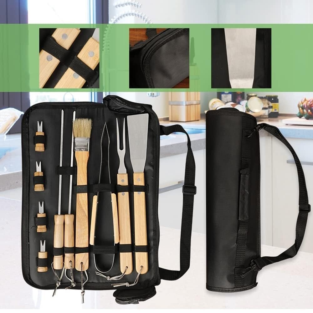 MRKU Grillbesteck-Set aus Edelstahl, Zubehör in Lebensmittelqualität, Tragbares Camping-Set, Hitzebeständig und rostfrei, Geschenkset für Enthusiasten