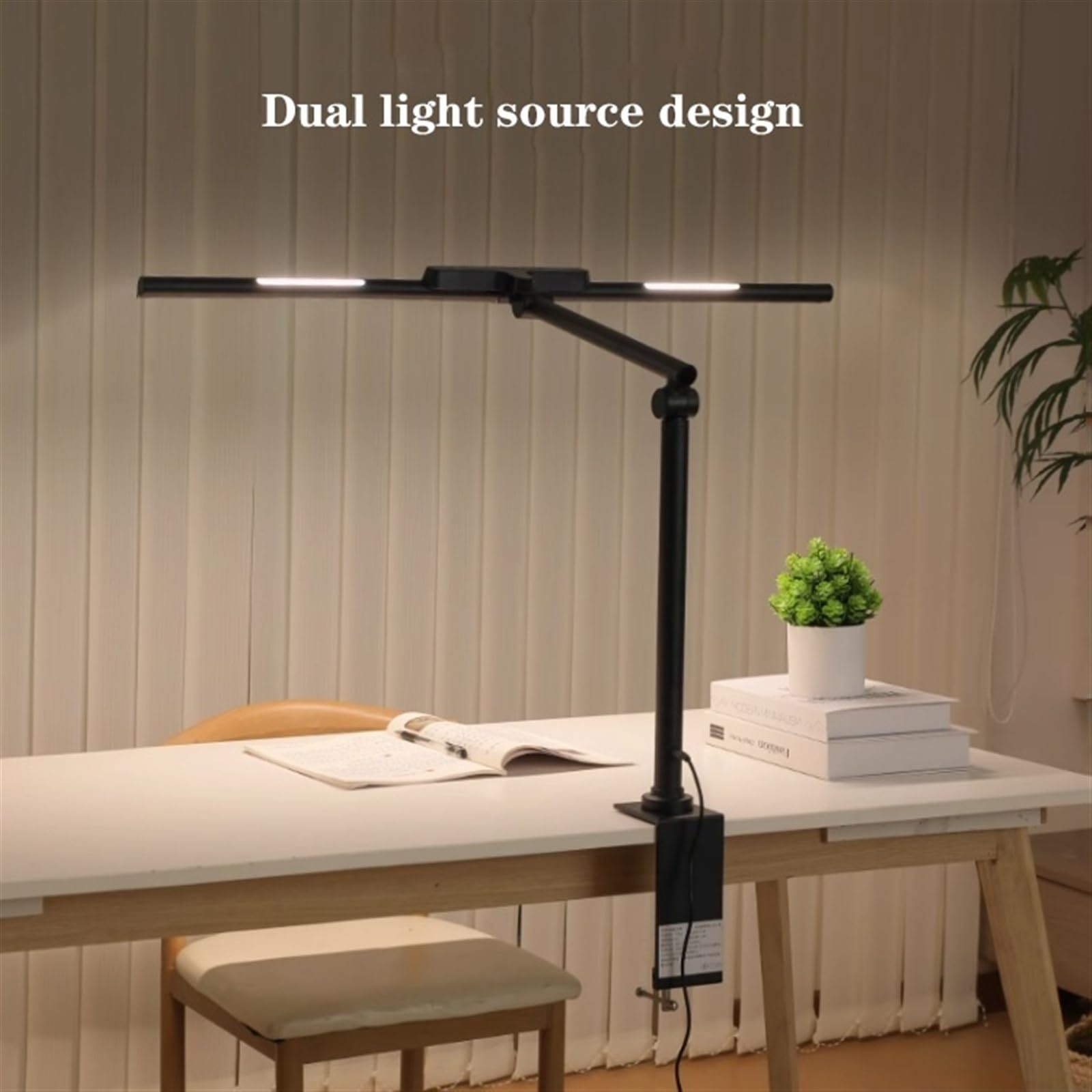 Lampa biurkowa LED z zaciskiem, podwójna głowica do ochrony oczu automatyczny wyłącznik czasowy, 5 trybów kolorów i ciągłe ściemnianie, do czytania nauki, lampka nocna (czarna)