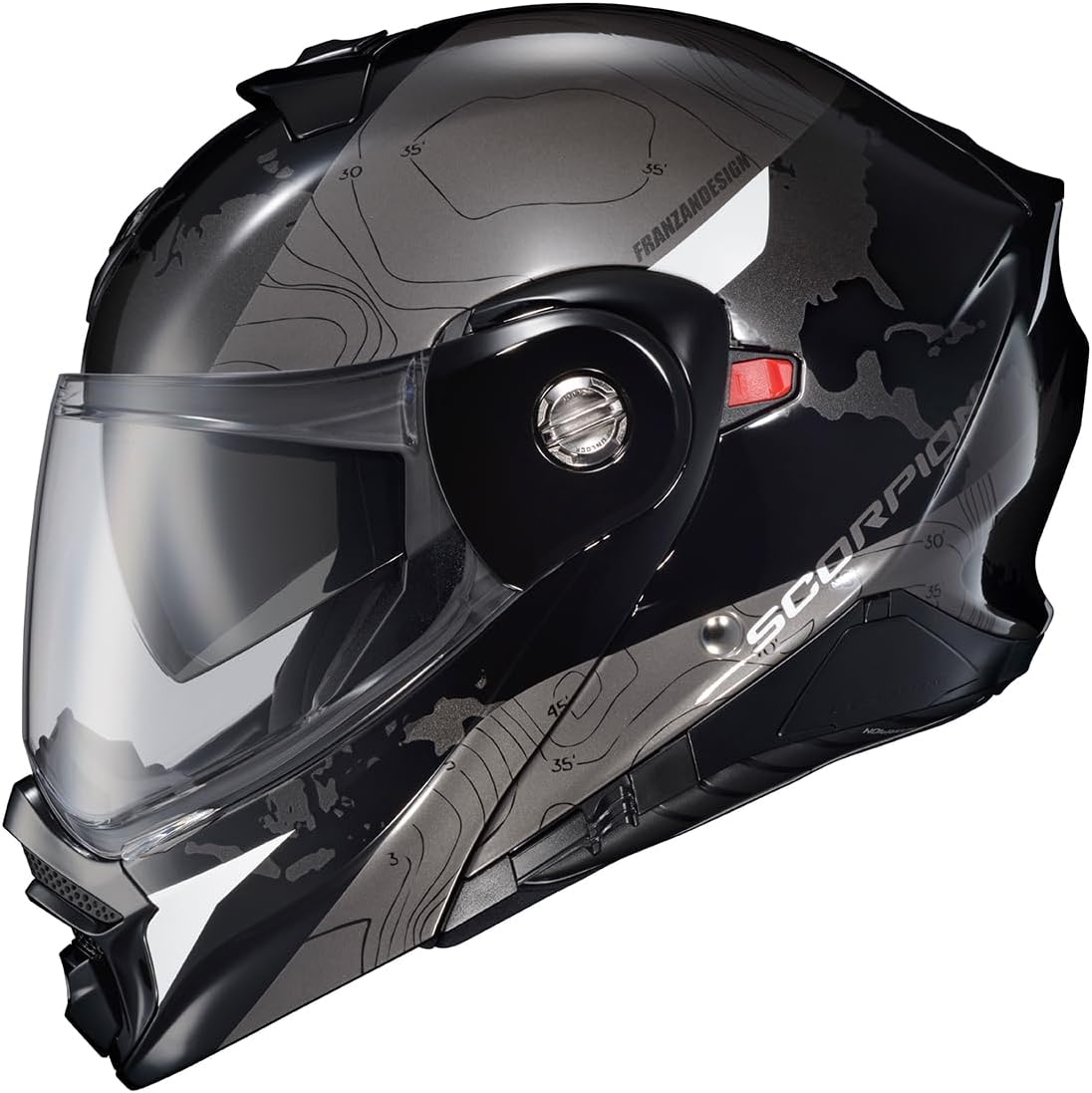 ScorpionEXO AT960 Modular Adventure Street Motorcycle Helmet with Bluetooth Ready Speaker Pockets DOT ECE Approved Topographic (White Large)