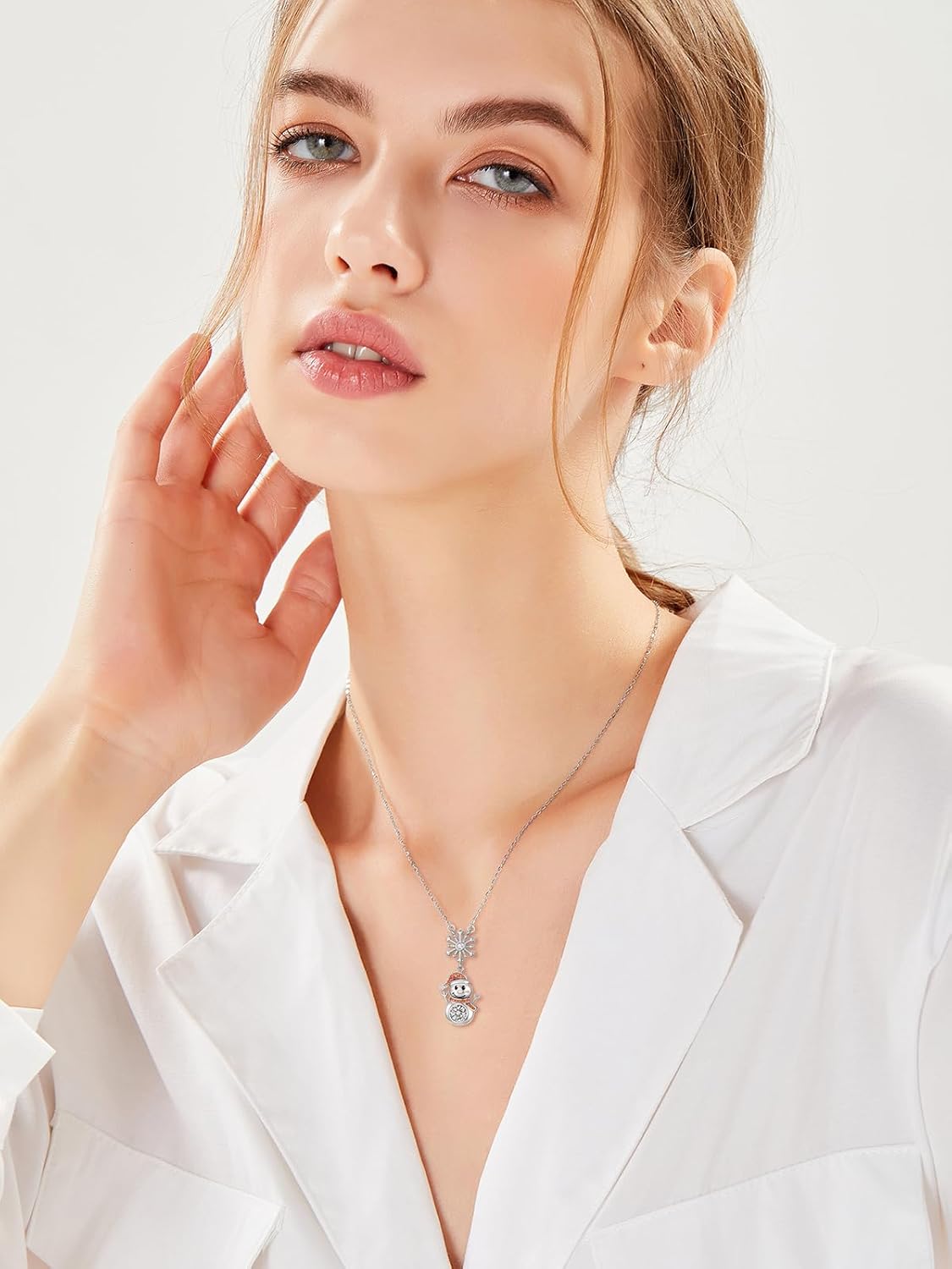 Dorunmo Christmas Necklace 925 Sterling Silver Snowflake/Snowman/Christmas Tree Pendant Necklace with Cubic Zirconia Winter Snow Holiday Christmas Jewelry Gifts for Women - Image 3