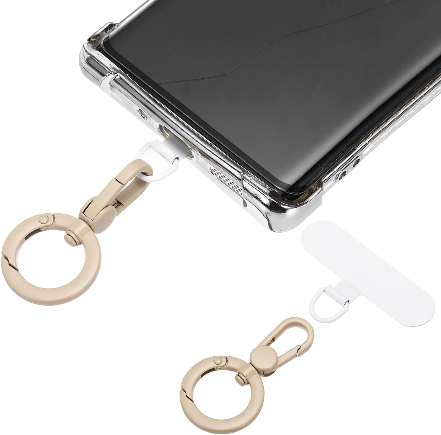 PATIKIL Phone Tether Tab, 2 Pcs Rotatable 360° Double Opening Snap Hooks Cell Phone Lanyard Patch Without Adhesive Phone Strap Replacement Part for All Full Phone Cases, Rose Gold
