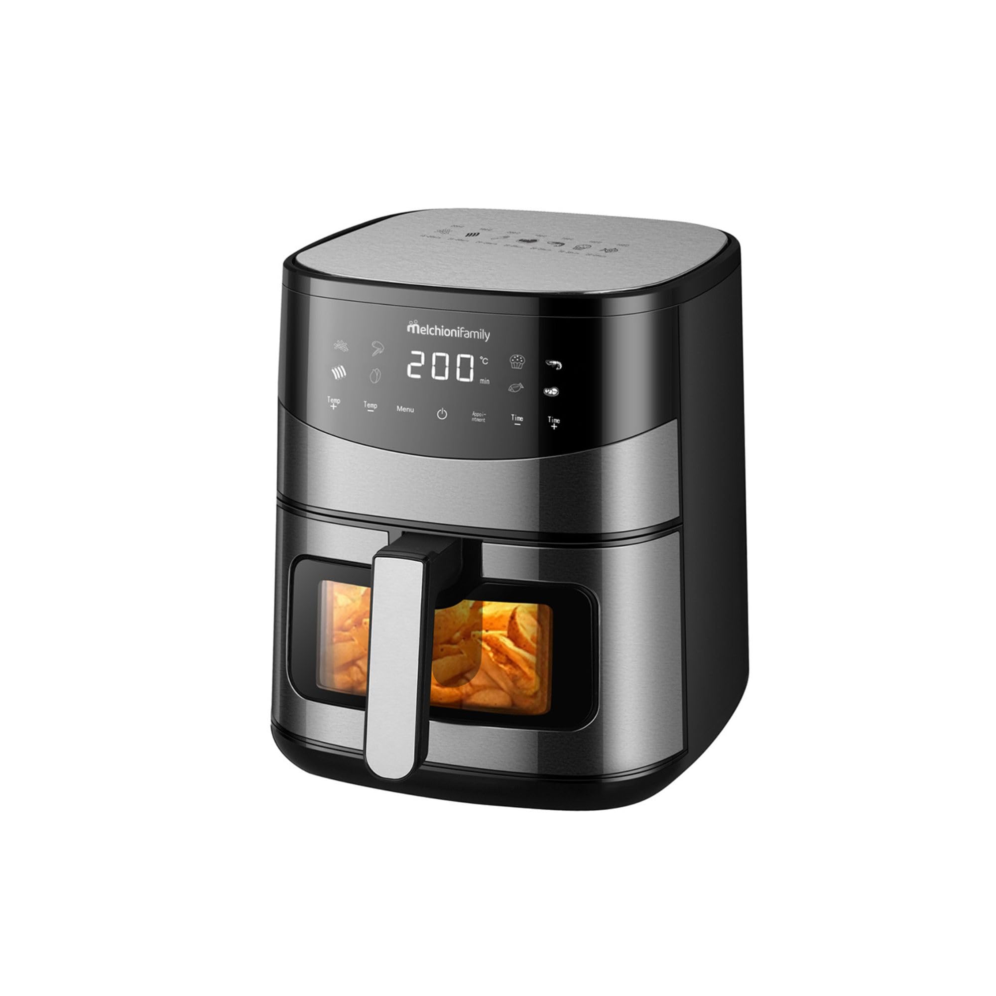 Melchioni Family | ARIANNA Friggitrice ad Aria 6,5L con Doppia Resistenza | Air Fryer con Display LED, 8 Programmi, Timer, Cestello con Finestra, 2000W