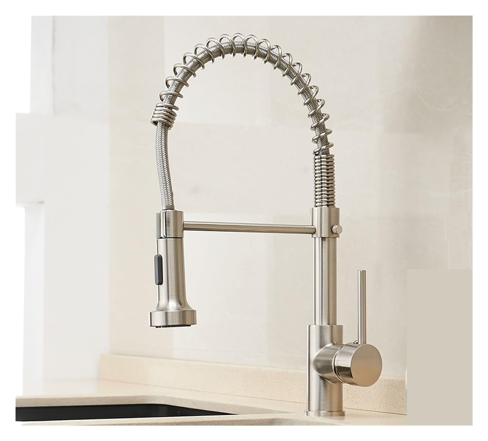 ZYCHSJXA G9/16 Kitchen Faucet PullOut Spring Nozzle Hot and Cold Water Crane(Black)