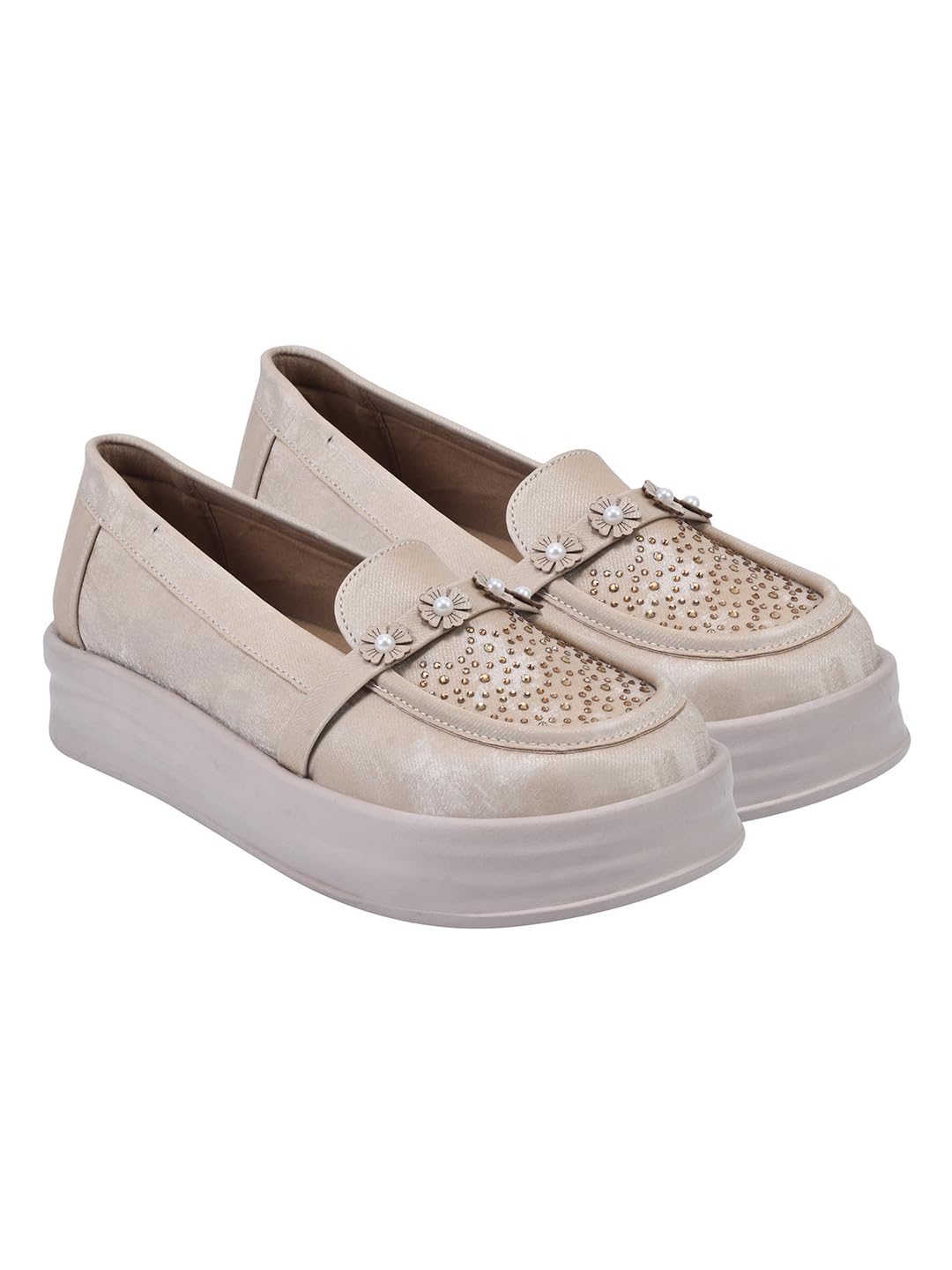 HVNLY Women’s Platform Loafers | Stylish Slip-On Casual Shoes with Pearl & Stud Detailing | Comfortable Cushioned Sole for Daily Footwear-image-13
