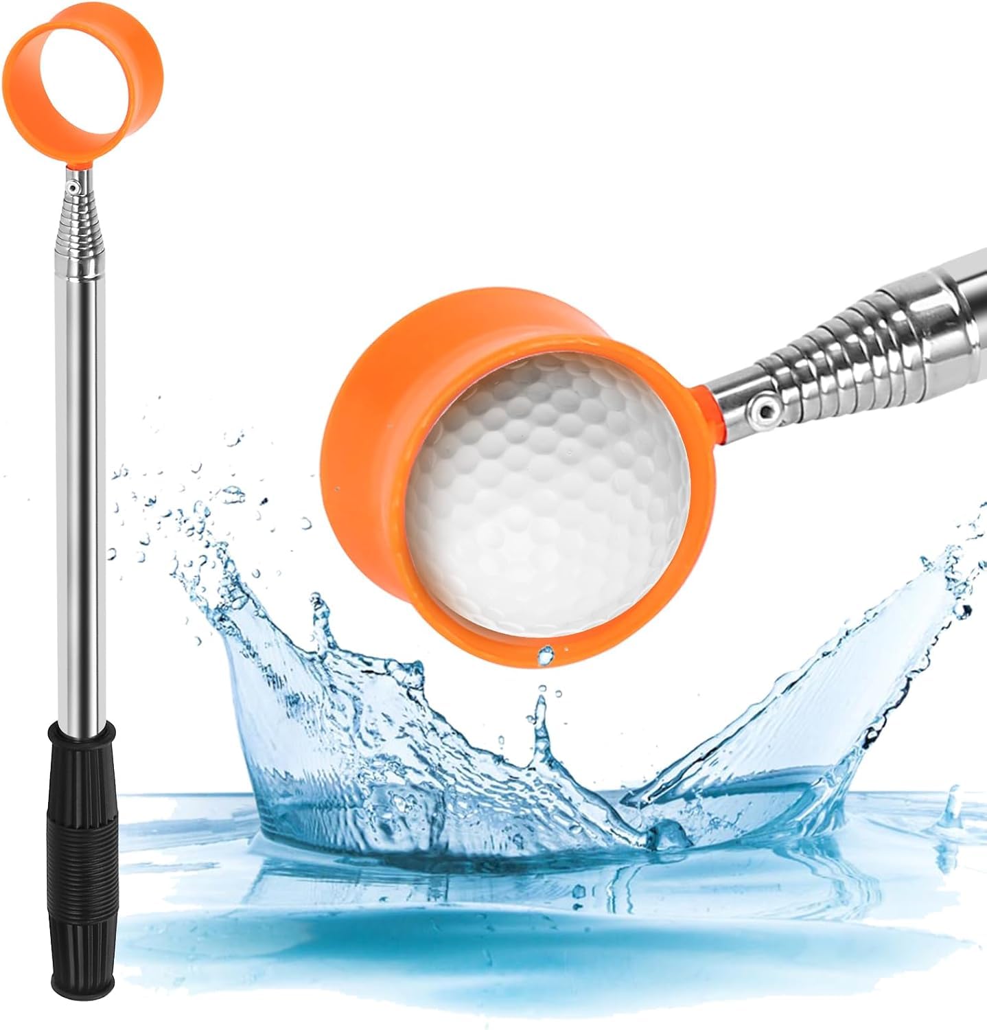 Golf Ball Retriever, 9ft/12ft Golf Ball Retriever for Water Telescopic, Two-Sided, Stainless Steel Telescopic Shaft, Golf Ball Grabber Golf Accessories (12ft)