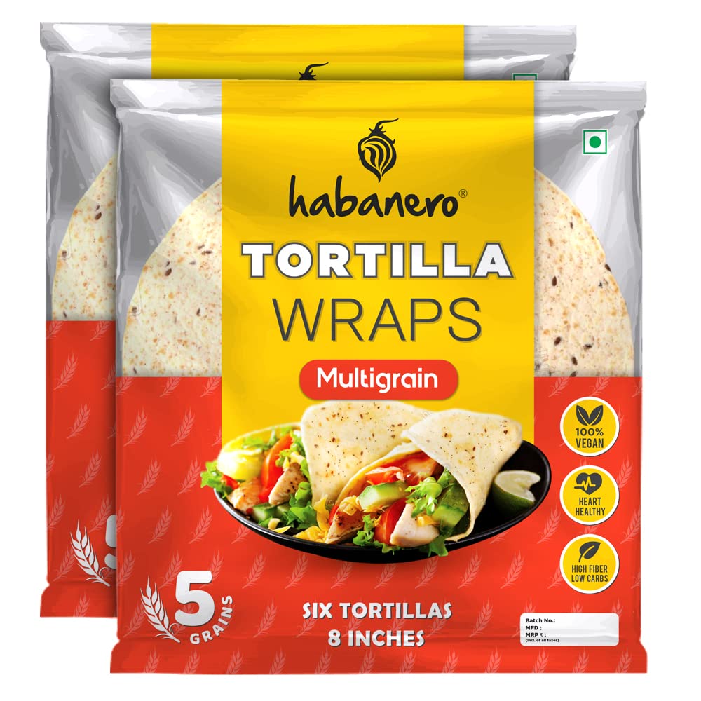 Habanero Tortilla Wraps |Multigrain| 8 Inches l Pack of 2|Goodness of multigrain, Ragi, oats, Barley and Maize flour| Fresh Taste & Soft Texture l Best for Burrito, Wraps, Tacos, Samosas, Shawarmas and Rolls l Ready to Eat Healthy Food in 60 Seconds  (B09J3HXB4Q) Amazon Price History, Amazon Price Tracker
