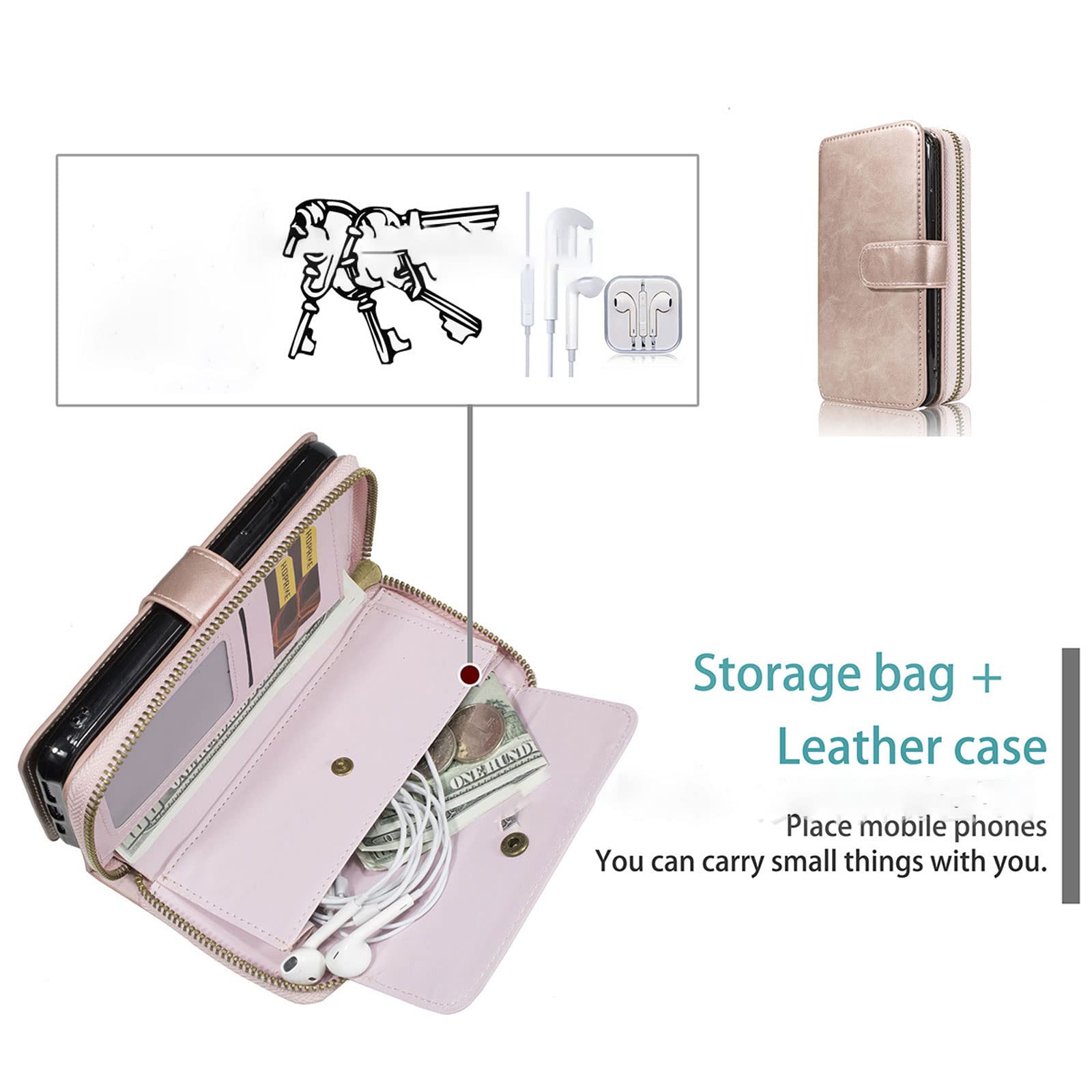 Etui do iPhone 14 / 14 Pro / 14 Plus / 14 Pro Max, skórzane etui portfelowe w stylu retro, zamek błyskawiczny, etui na telefon komórkowy, skóra PU, z klapką, bumper, z 8 przegródkami na karty, funkcja stojaka, czerwone, 14 Pro Max 6,7"