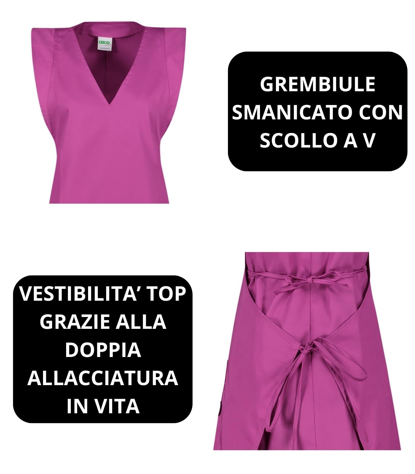 Siry Work Copriabito Donna Scollo a V 2 Tasche Art. Farfalla 35% Cotone 65% Poliestere MADE IN ITALY, Ideale per Estetiste, Parrucchiera, Cameriera, Panetterie, Donne Pulizie