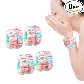 Andiker Microfiber Wrist Wash Bands for Washing Face Skincase, women girls Spa Washband for Wrist (colorful, 2 pairs)