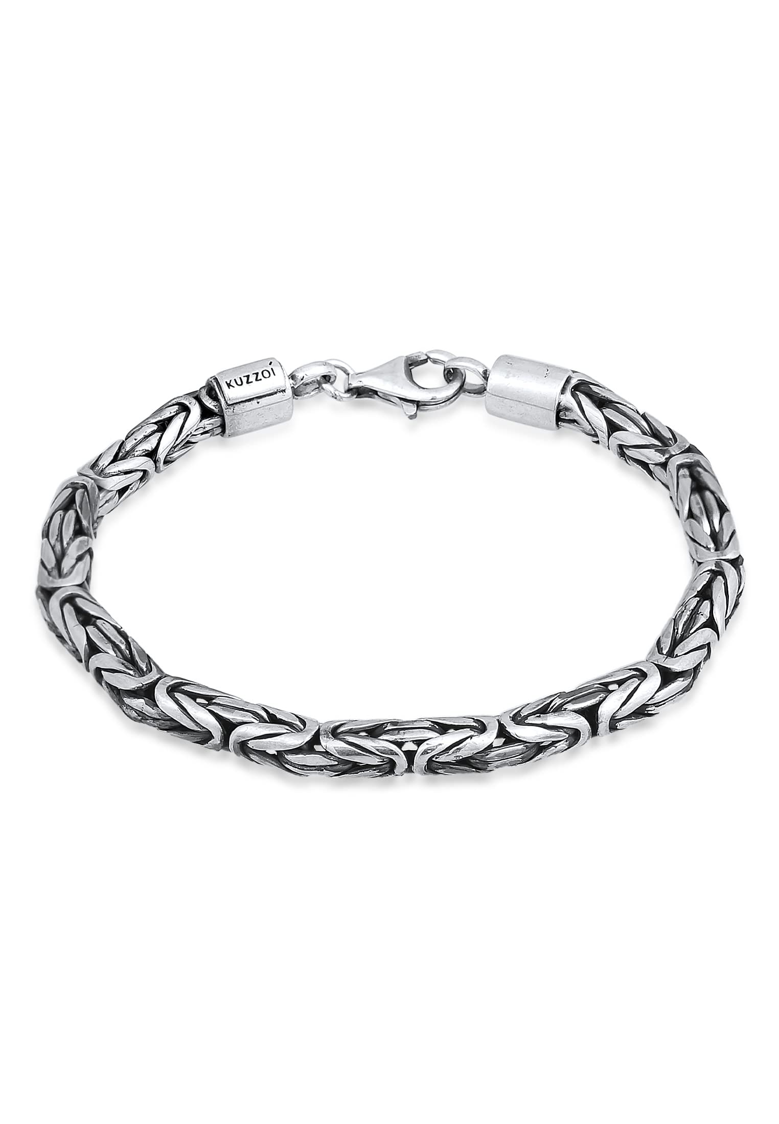 Kuzzoi Pulsera Buda de plata para hombre, hecha a mano (5 mm) de plata de ley 925 oxidada, pulsera bizantina maciza para hombre, 26,3 g de peso, 0202252422, 21 centimeters, Plata de ley