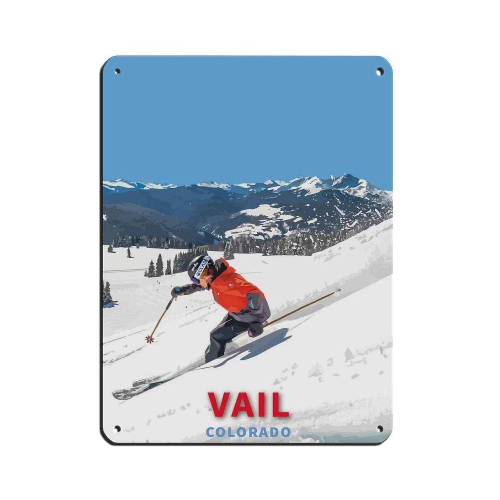 Skiing Travel Poster Vail Ski Colorado Travel Retro Poster Metal Tin Sign Chic Art Retro Iron Painting Bar People Cave Cafe Family Garage Poster Wall Decoration 12x16inch(30x40cm)