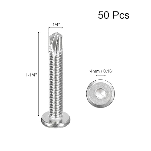 Miniatura 2 de uxcell Tornillos autorroscantes hexagonales, 14 x 1-14 "410 Tornillo de perforación de cabeza plana de chapa de acero inoxidable 410, 50 piezas,