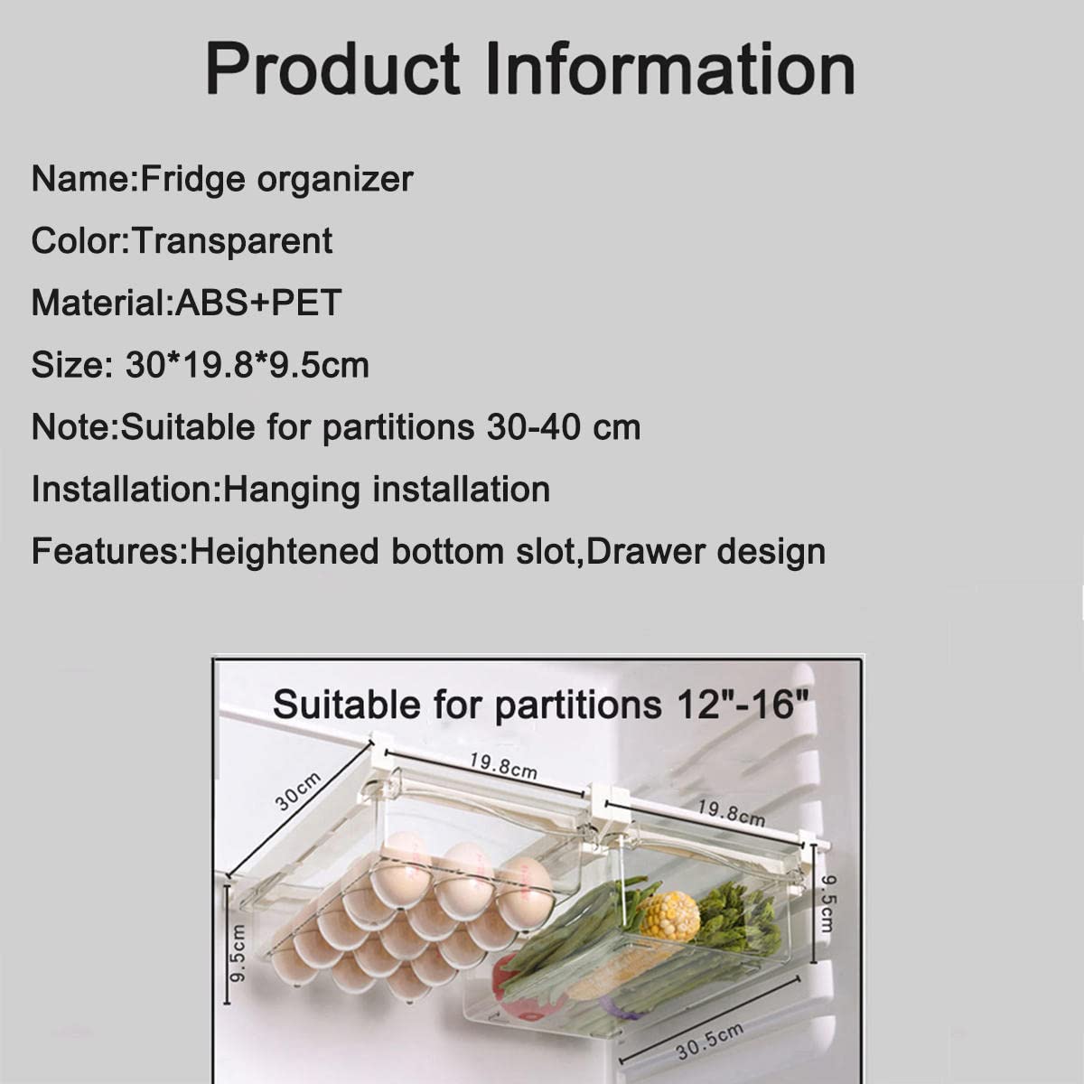 Kühlschrankbox für Obst Gemüse und Eier 2er-Pack passt Kühlschrank Regal unter 1,5 cm
