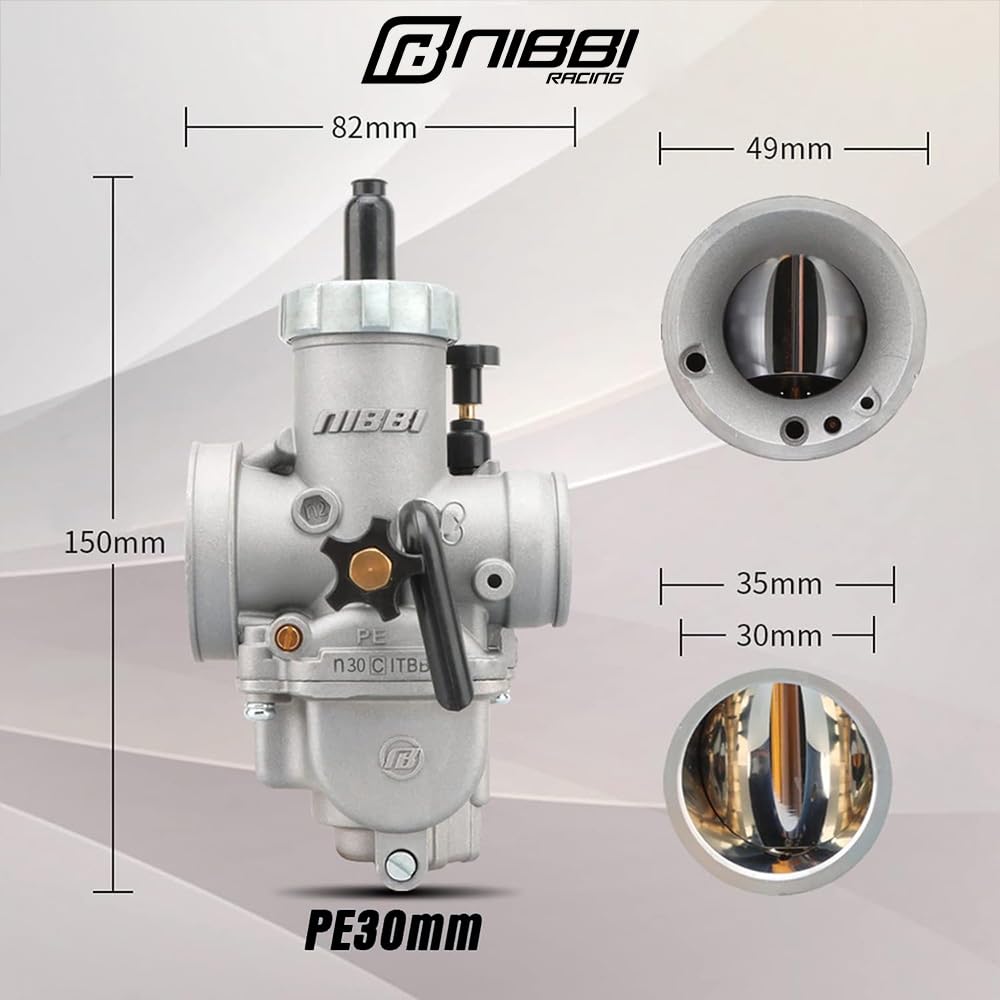NIBBI Carburador PE30 mm, carburador de motocicleta de 250cc - 300cc con chorros de carbohidratos para motor de motocicleta
