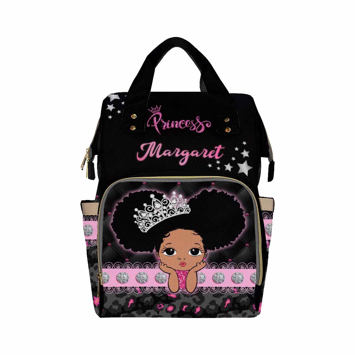 InterestPrint Custom Name Diaper Bag Customized Princess Nappy Bags Personalized Nursing Bags with Name Backpack Shoulders Bag Casual Daypack Travel