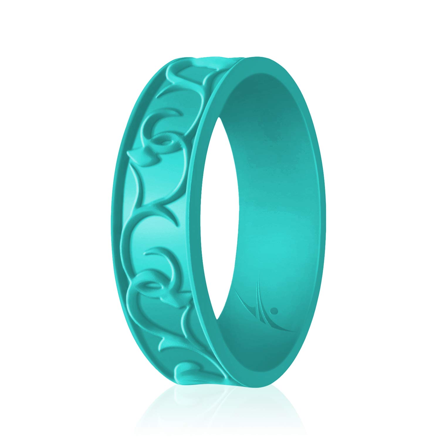 ROQ Silicone Rubber Wedding Ring for Women, Ornament, Breathable Silicone Wedding Band, Anniversary Ring, Promise Ring, 7mm Wide 2mm Thick, Single, Turquoise, Size 8