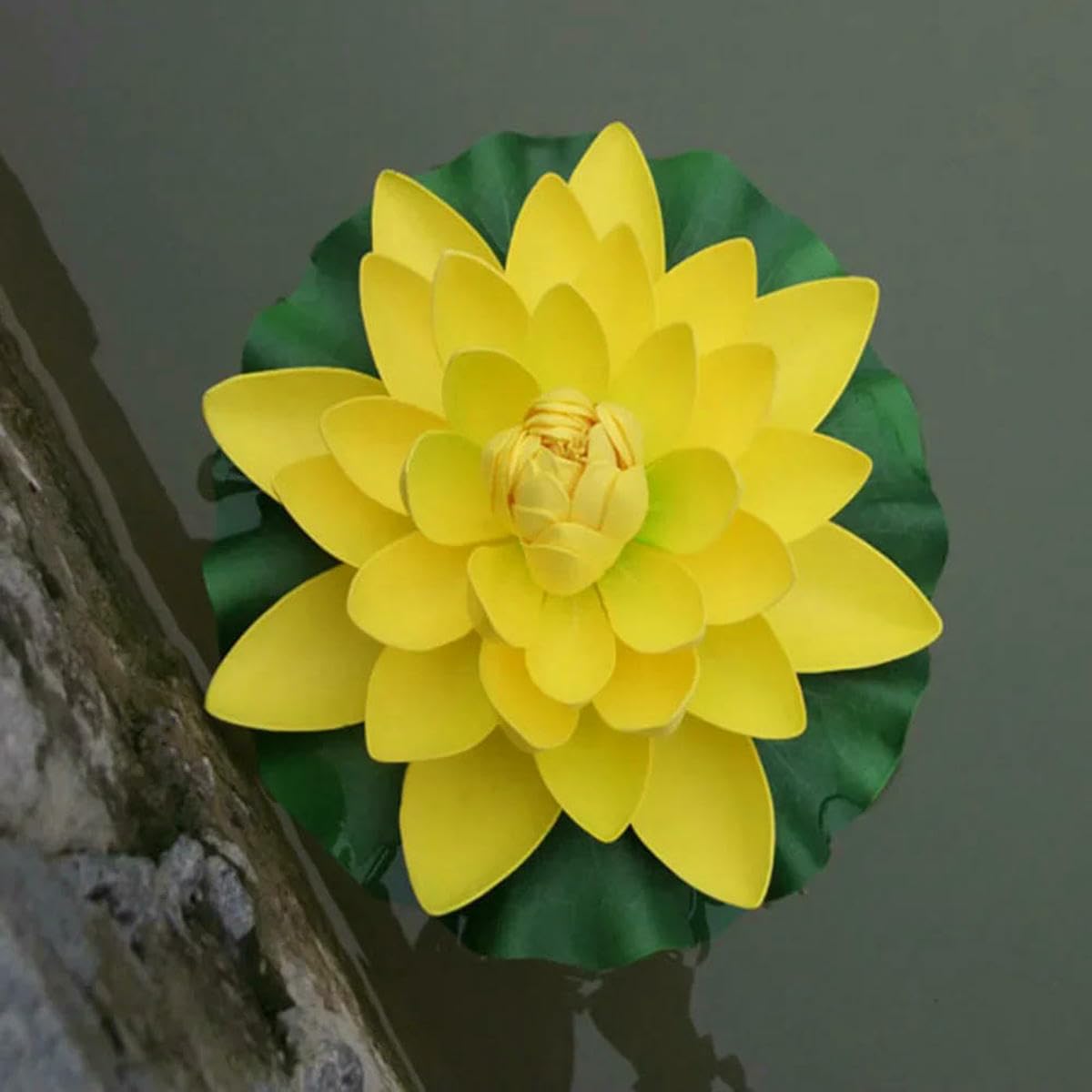 18cm Artificial Floating Water Lily Lotus Leaf Flower Pond Aquarium Decoration Landscape Garden Pond Decor-yellow