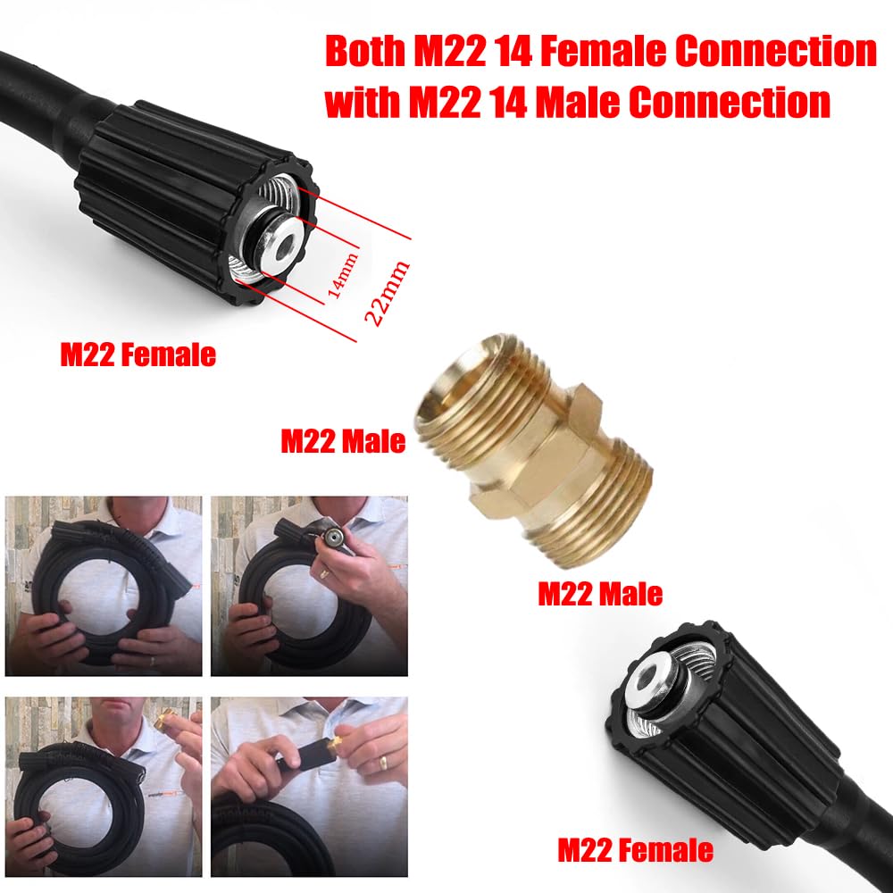 Wąż do myjki wysokociśnieniowej 8 m, M22 x 14 mm, wąż przedłużający, 240 bar, wysokociśnieniowy wąż zastępczy, kompatybilny ze standardem Kärcher M22-14, połączenie z gwintem M22 x 1,5, wtyczka