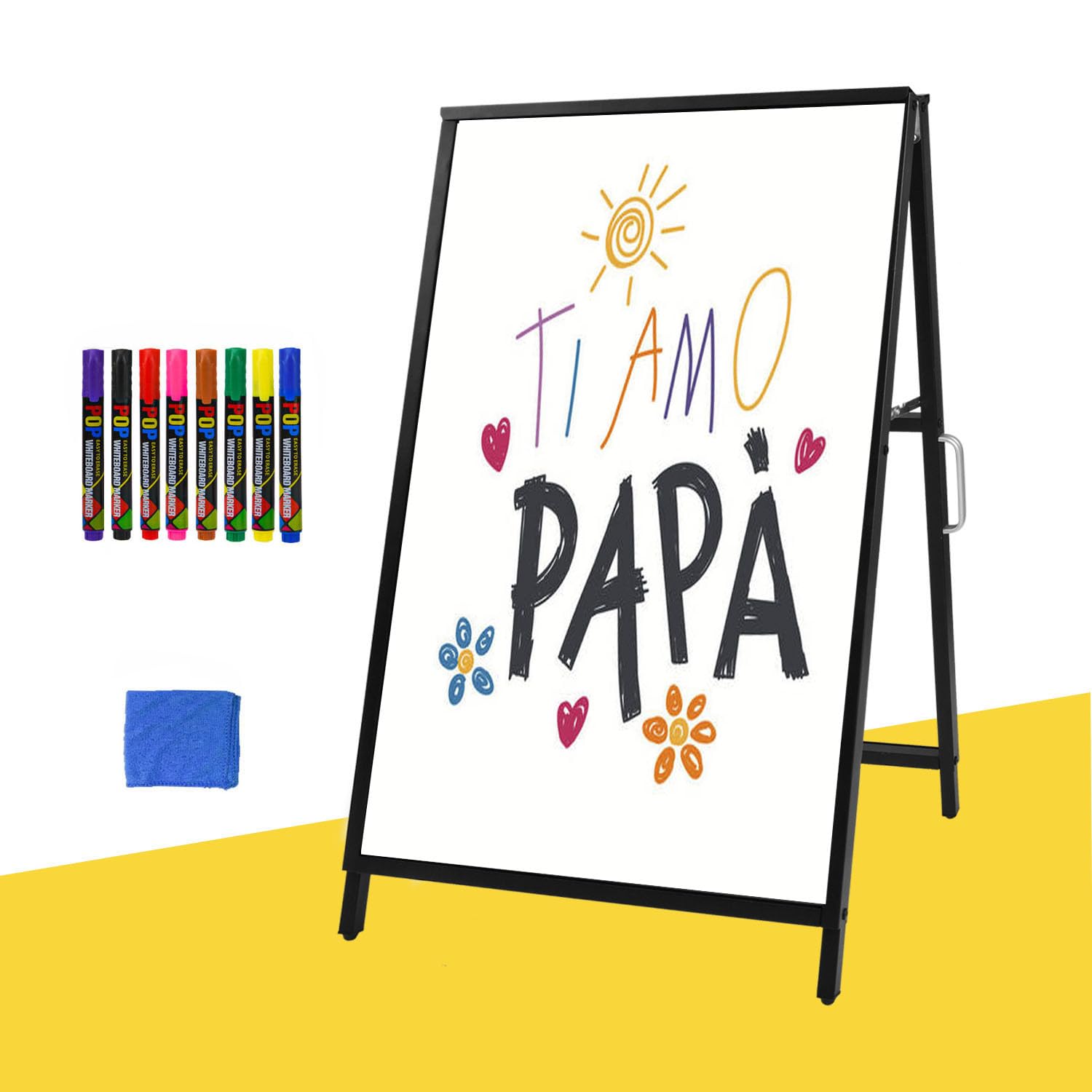 Paquete de 2 letreros de acera con marco en A de 24 x 36 pulgadas, letreros de tablero sándwich para exteriores, resistentes, de doble cara, incluye 2 cubiertas antirreflejos y 2 tableros de