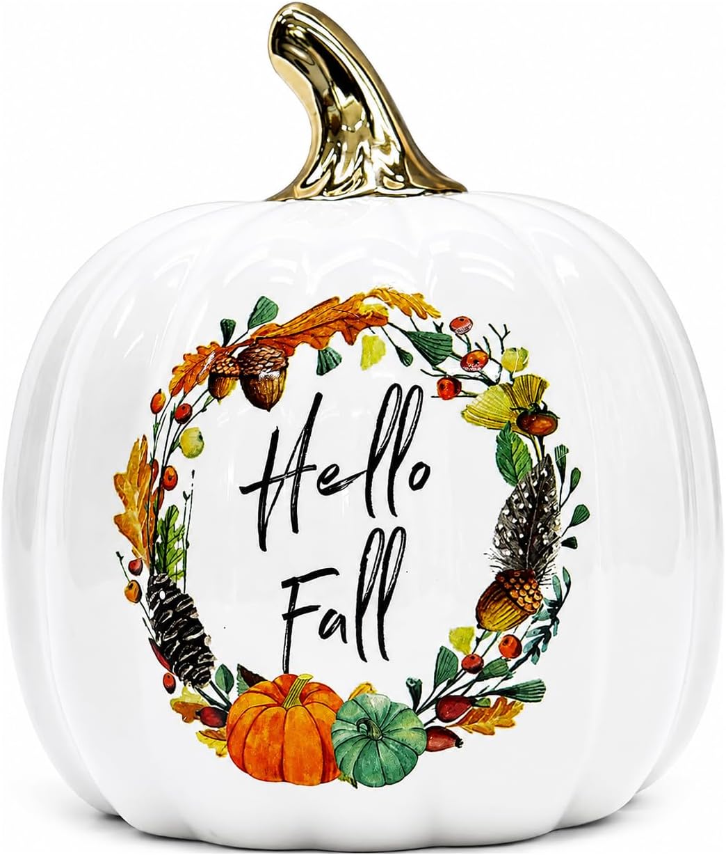 Midnight Manor LED Lighted Ceramic Jacko Lantern Pumpkin Halloween (Hello Fall)