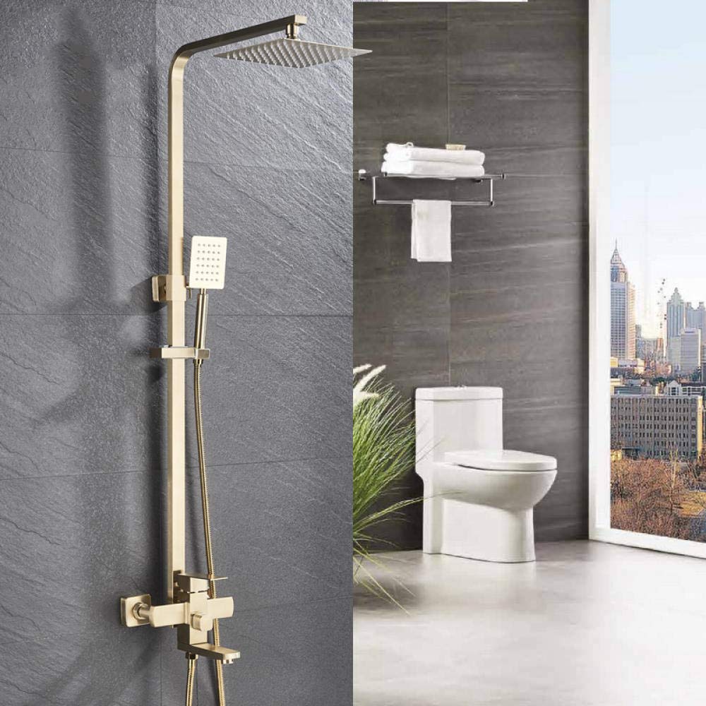 ASerZenith Bathroom Faucet Brushed Gold Big Rain Shower Bath Faucet Wall Mounted Bathtub Shower Mixer Tap Shower Faucet Shower Set Mixer(12In Shower Set)