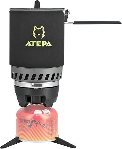 ATEPA - Estufa de propano portátil para campamento, sistema de cocción con olla y encendido piezoeléctrico para senderismo, caza, pesca, viajes,