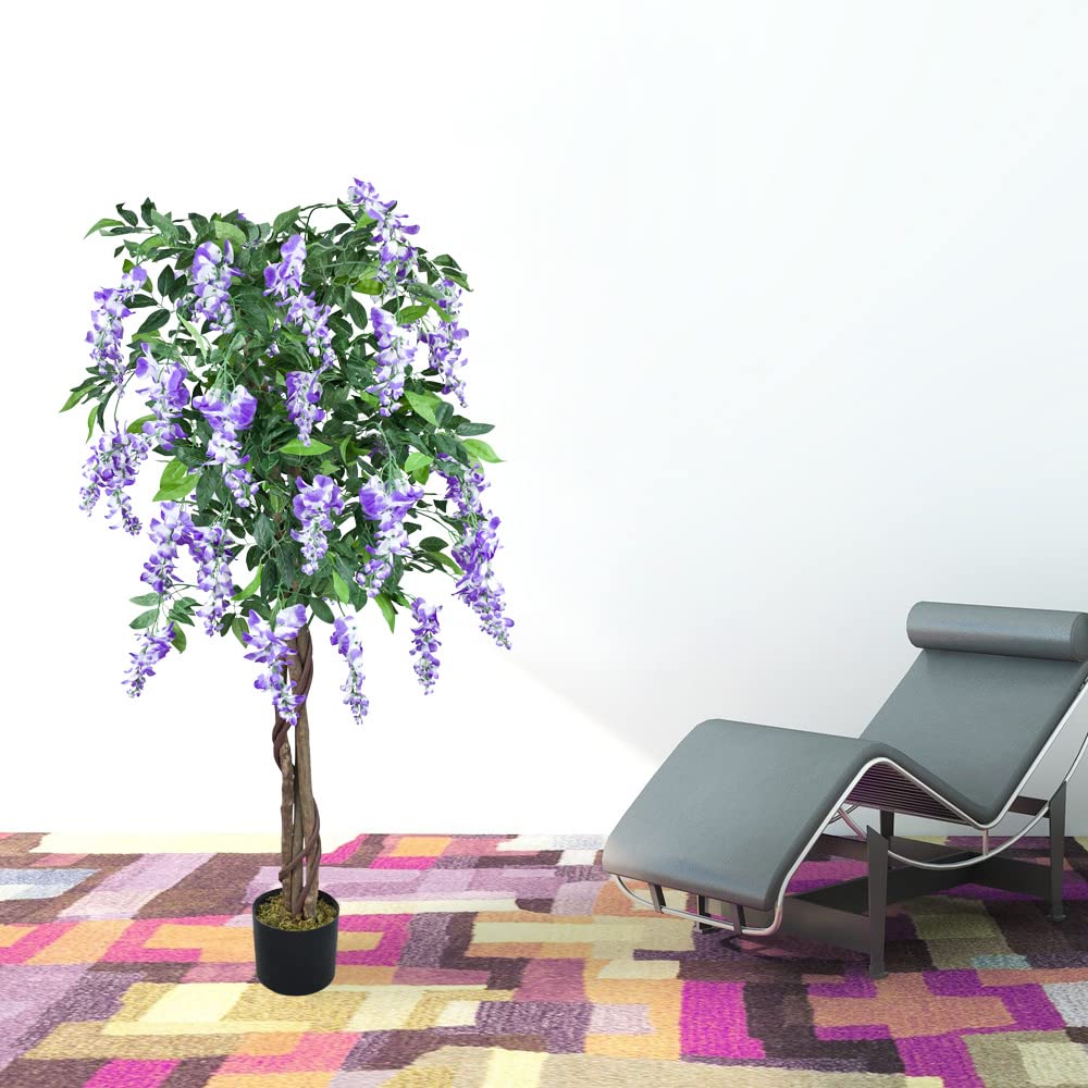 Wisteria Glycine Plante Arbre Artificielle Artificiel Plastique avec Bois Véritable 160cm Domaine Interne Decovego