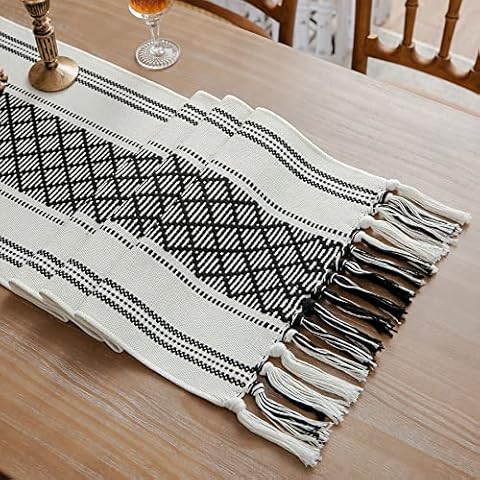 LIGICKY Camino de Mesa Boho Negro y Blanco Roto Cover