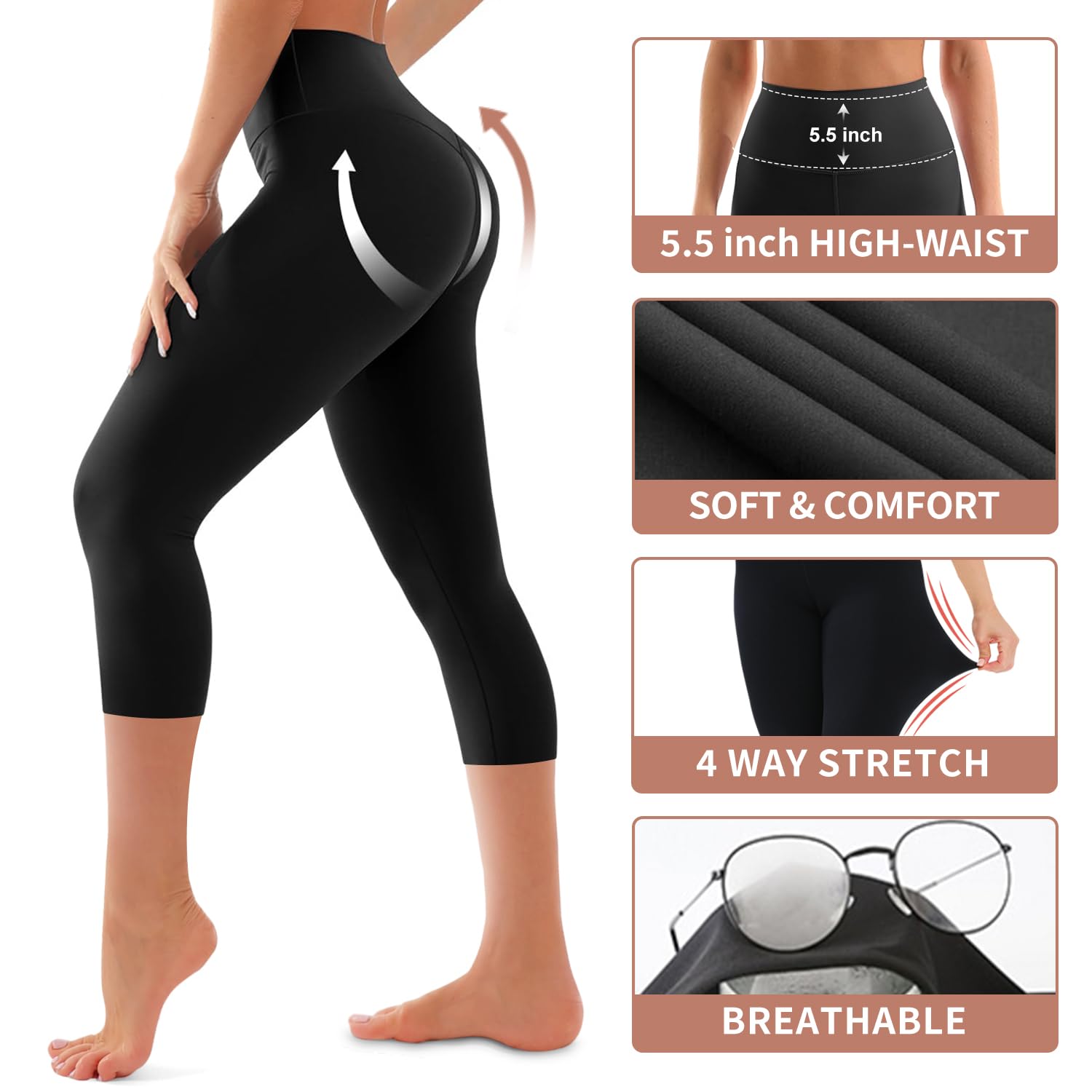 4 Pack Leggings for Women Butt Lift High Waisted Tummy Control No See-Through Yoga Pants Workout Running Leggings