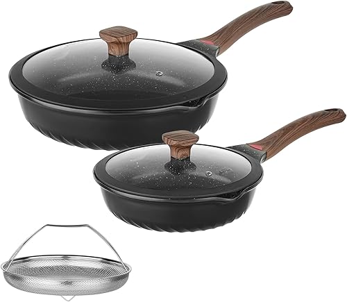 Vinchef Juego de sartenes antiadherentes, sartén de cerámica de 10 y 12 pulgadas con tapa, sartén profunda y sartén para saltar, sin PFAS PFOA y disponible en Yaxa Colombia