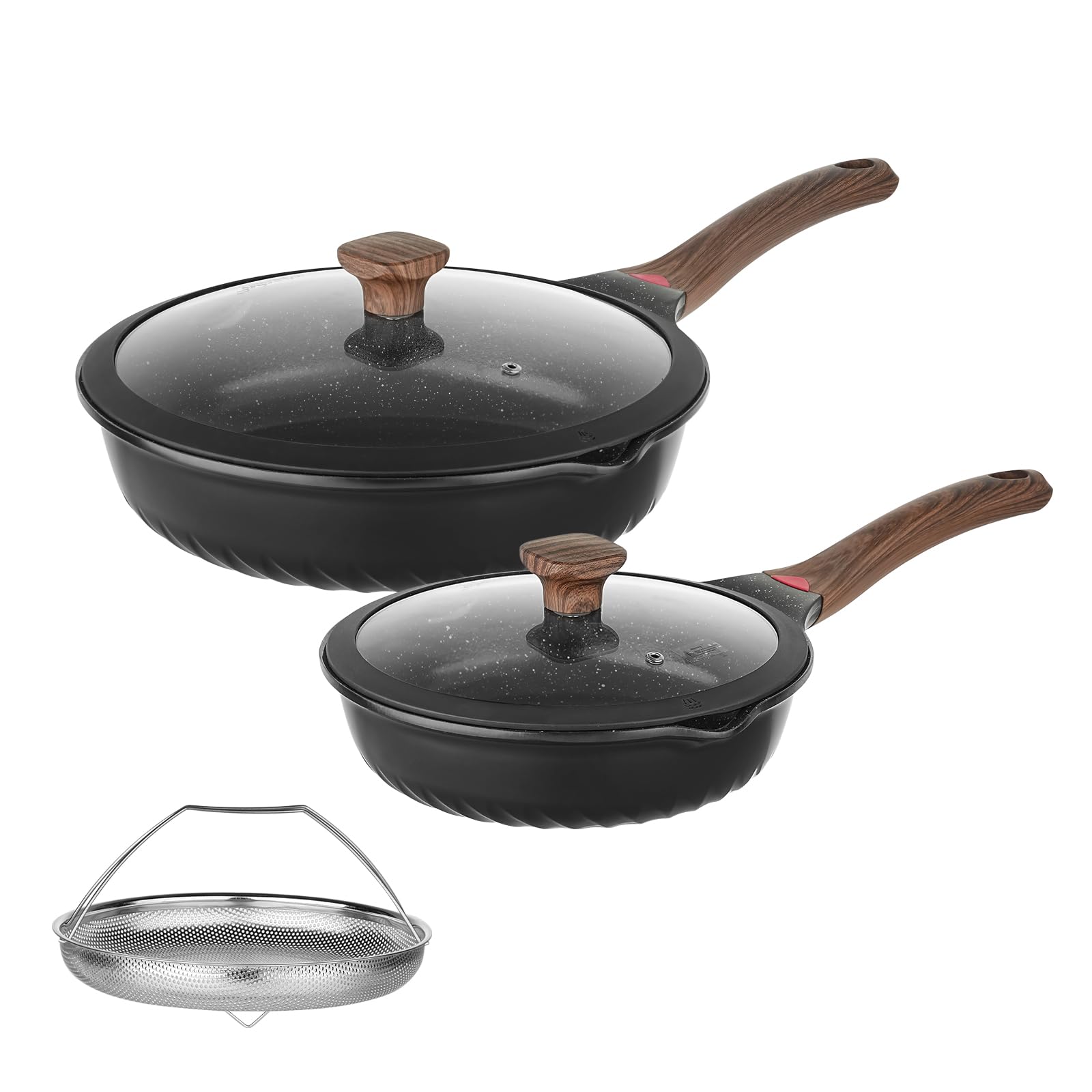 Vinchef Antihaft-Pfannen-Set, 25,4 cm und 30,5 cm, Keramikpfanne mit Deckel, tiefe Bratpfanne und Sautepfanne, PFAS PFOA- und PTFE-frei, visuelle Wärmeanzeige, Induktionsfertig, Bratpfannen mit Deckel