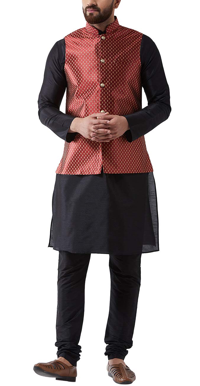 sojanya (Since 1958 Men's Silk Blend Kurta Pyjama & Nehrujacket Combo-picture-32