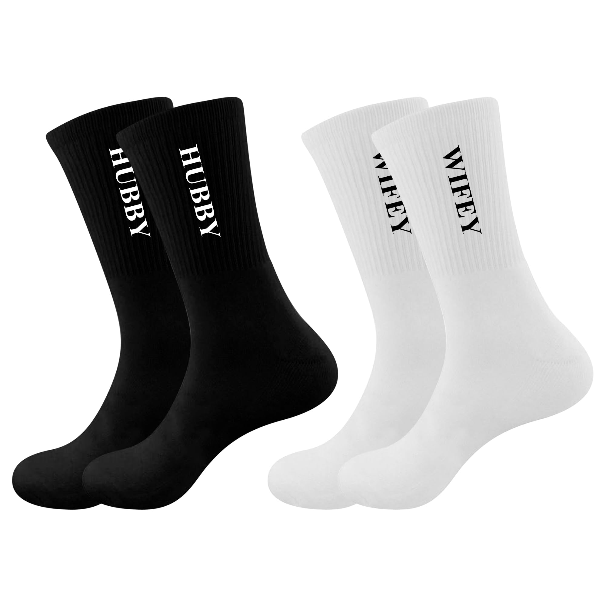 LADY&HOME Novelty Cotton Wedding Socks for Couples - Mr and Mrs Honeymoon Gifts, Bride and Groom, Hubby and Wifey (TR-HW, Black+White)