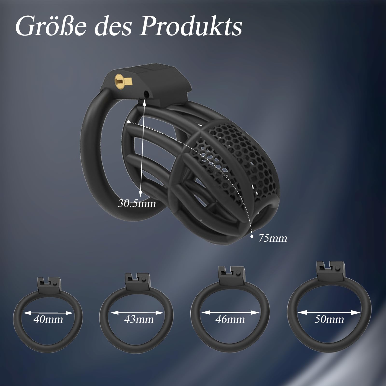 BDSMYEE Jaula de castidad para pene con 4 Anillos para el Pene Extraíbles, chastity cage bdsm Juguetes Eróticos Para Adultos, jaula castidad hombre castigo jaula castidad (Negro, C)