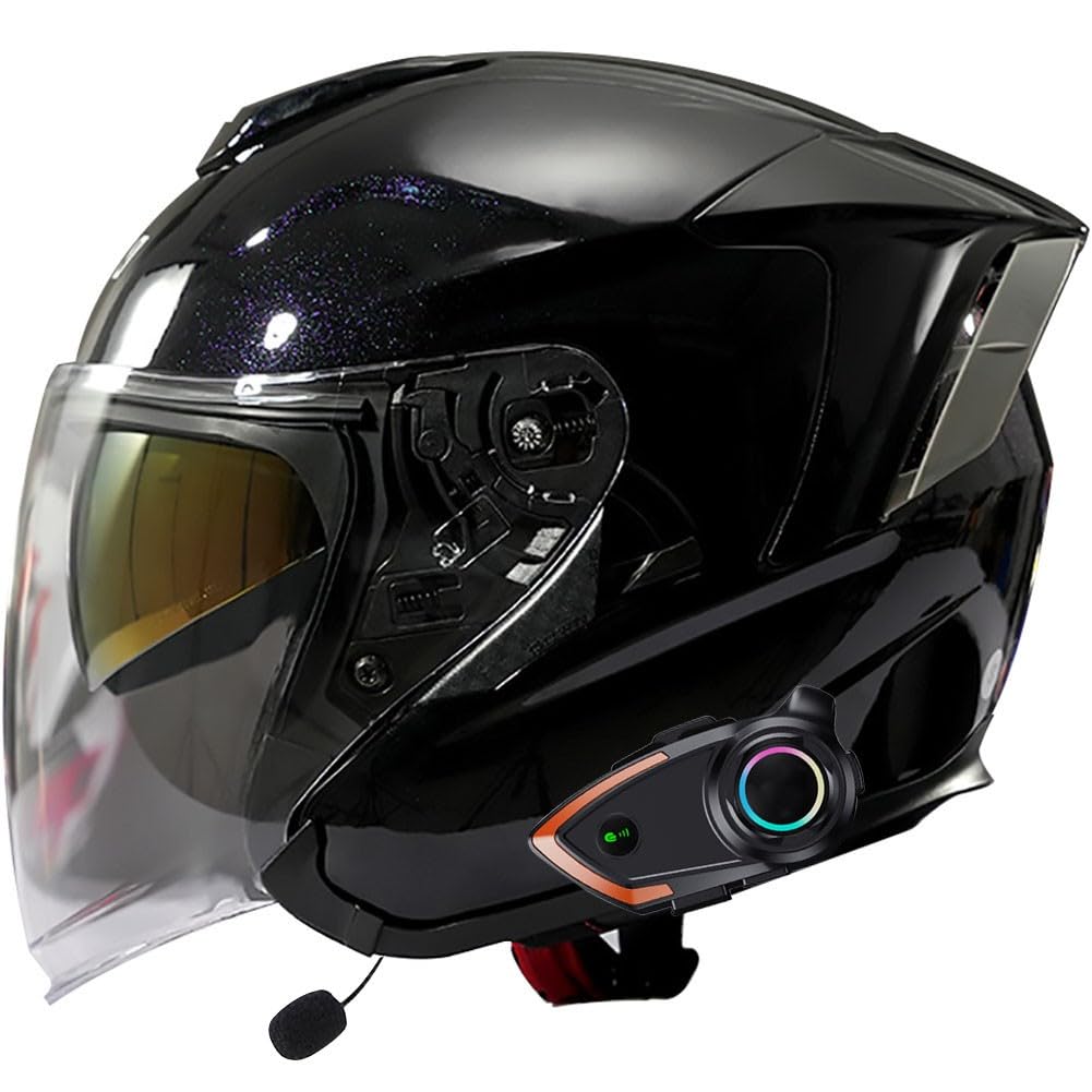 Bluetooth intégral Casco Moto Jet con ECE Homologado Casco Moto Abierto Custom Scooter para Mujer Hombre Adultos con Doble Visera Cascos Abiertos Moto