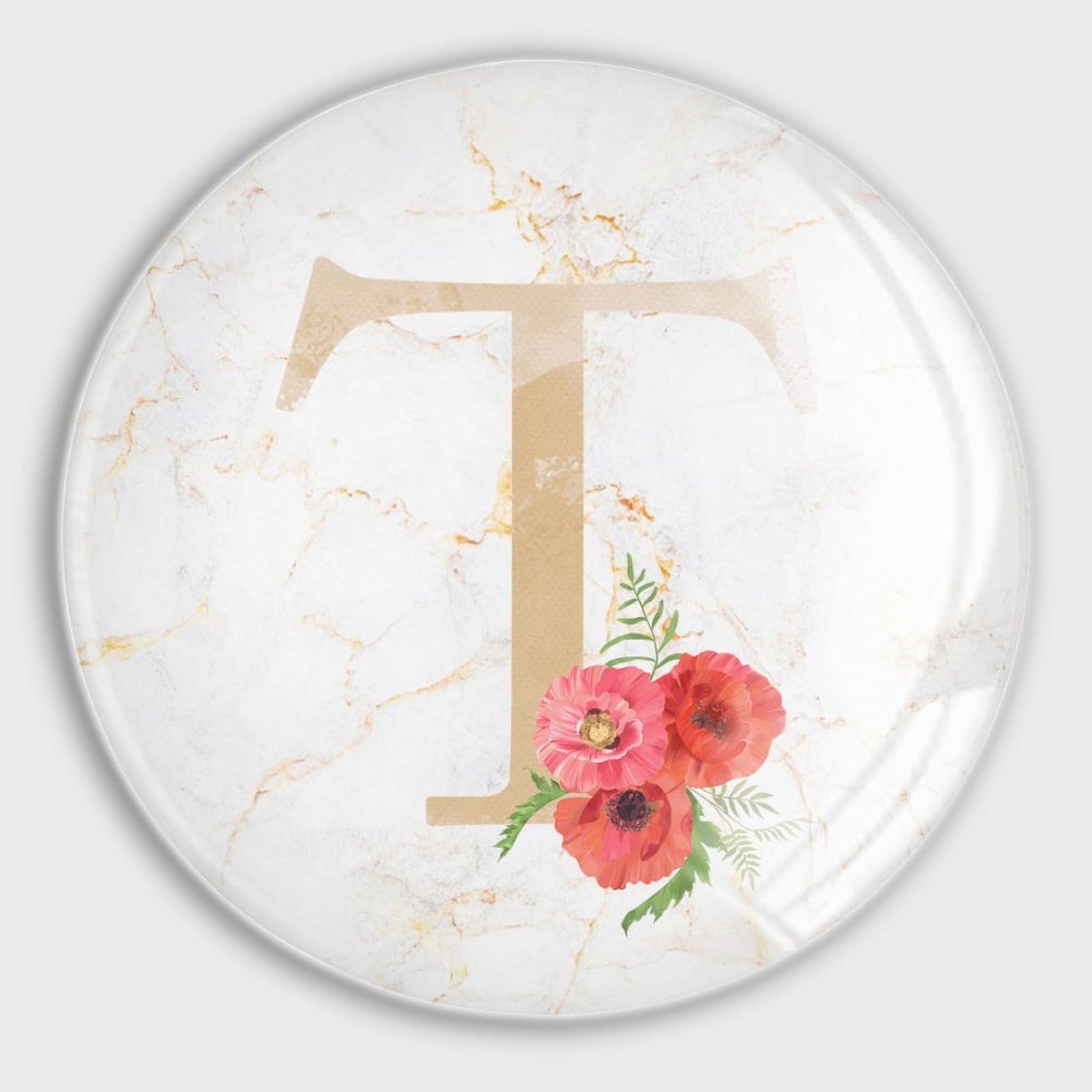 Aimants en verre monogramme initiales T cadeau floral coquelicot