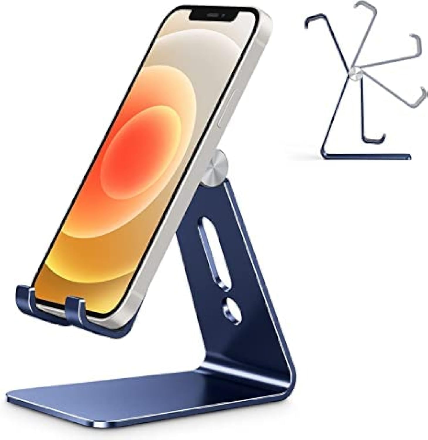 Omoton Adjustable Cell Phone Stand, C2 Aluminum Desktop Phone Holder Dock Compatible with iPhone 15 14 13 Xs XR 8 Plus 7 6, Samsung Galaxy, Google Pixel, Android Phones, Navy Blue