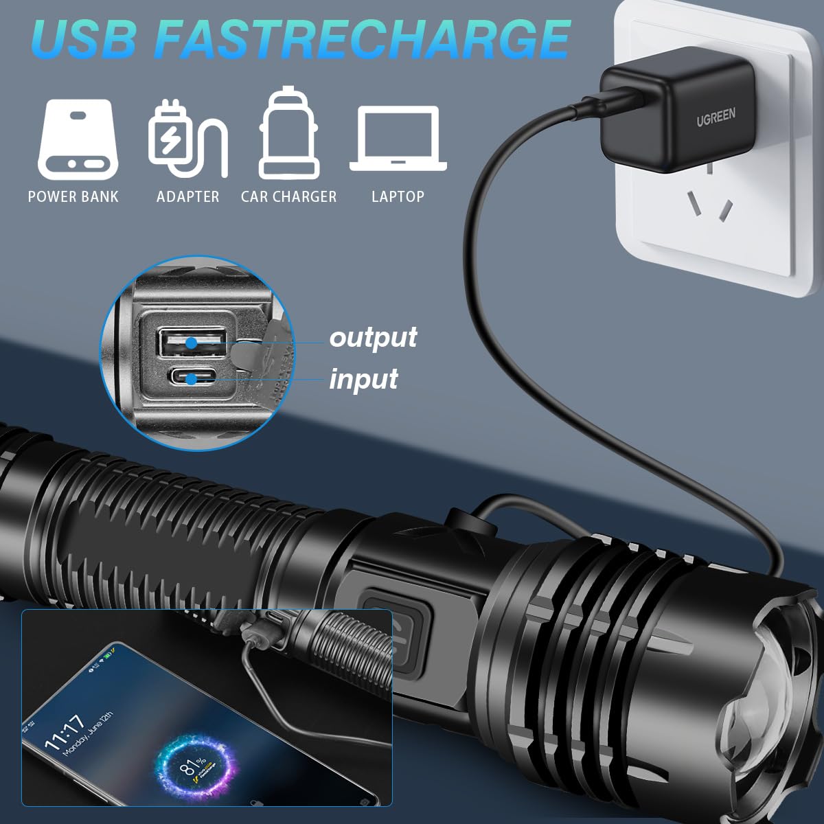 Torcia LED Ricaricabile 20000 Lumen: XHP70, Impermeabile, 5 Modalità E Zoom - 3