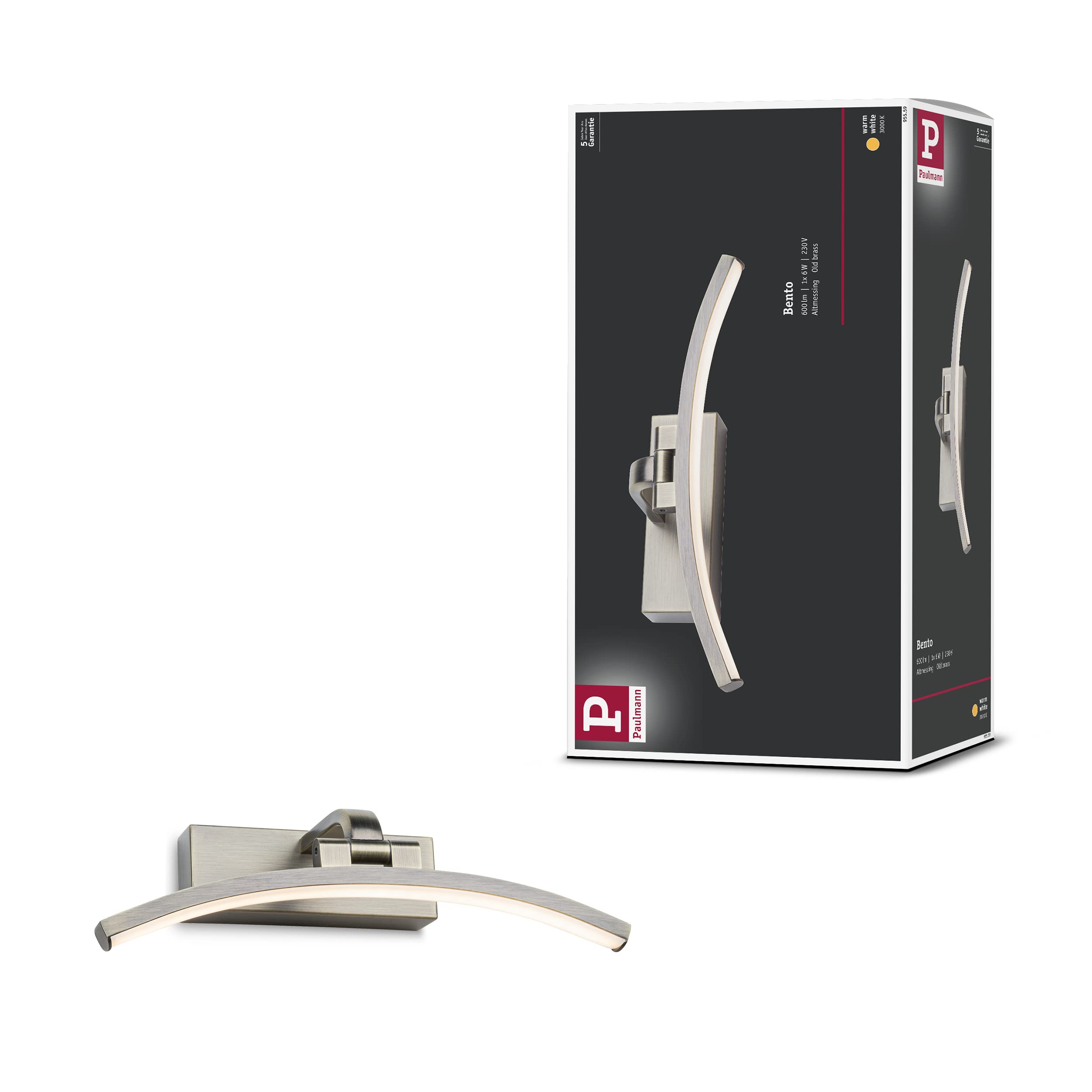 Paulmann 95559 LED Bilderleuchte Bento 300mm incl. 1x6 W Warmweiß Altmessing Bildbeleuchtung Metall, Kunststoff Wandlampe 3000 K