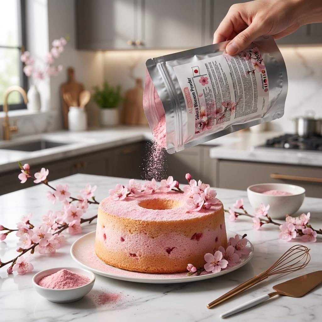 Poudre de Fleurs de Sakura Premium 200 g - Origine Japon - Sakura Blossom 100% Pure - Poudre de Pétales - Pâtisserie, Desserts, Boissons, Bubble Tea & Cuisine Japonaise