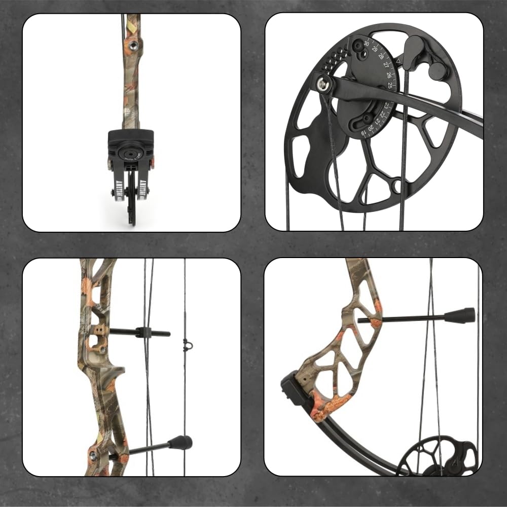 Set di frecce per arco compound da 19-70 libbre - Tiro con l'arco - Velocità freccia 320 fps - Riser in lega di alluminio CNC - Doppia camma - Arco per adulti destrimani - Tiro