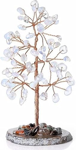 Árbol de la vida de cristal curativo de 7 chakras, base de rodajas de ágata con piedras preciosas naturales, alambre de cobre, árboles de dinero