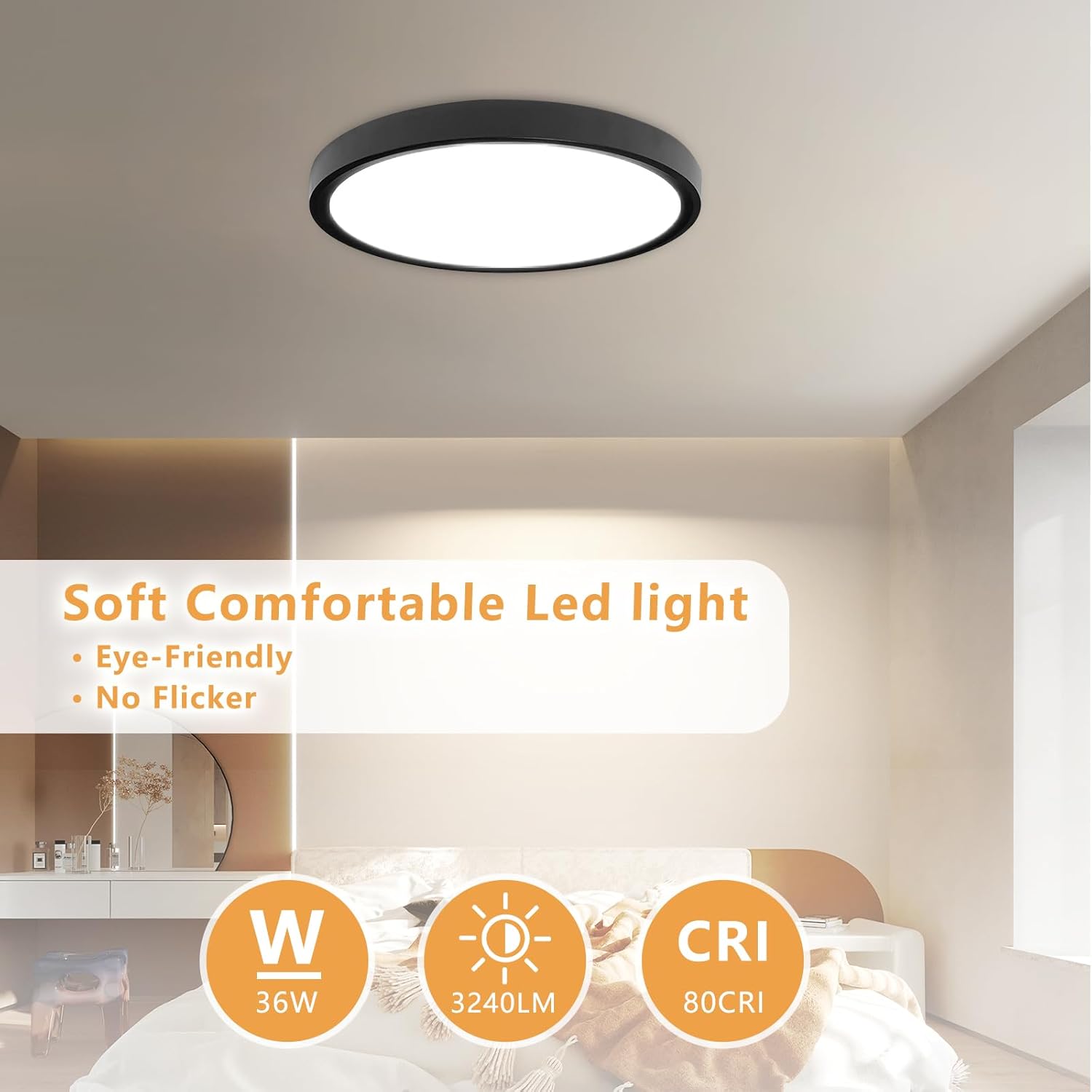 6PK 15.8 Inch Led Ceiling Light Flush Mount, 34W, 3060LM, 3000K/4000K/6000K CCT Selectable Super Slim LED Ceiling Light, Close to Ceiling Round Flat Panel Light for Hallway, Bedroom,Kitchen ect