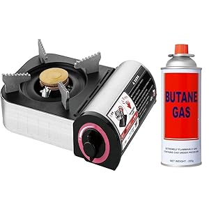 Camping Gas Stove from Portible Brand | Alloy Steel Stainless Ultra Light Outdoor Metal Cooking Stove With Storage Bag Lightweight with Cylinder (Steel stove with Cylinder)