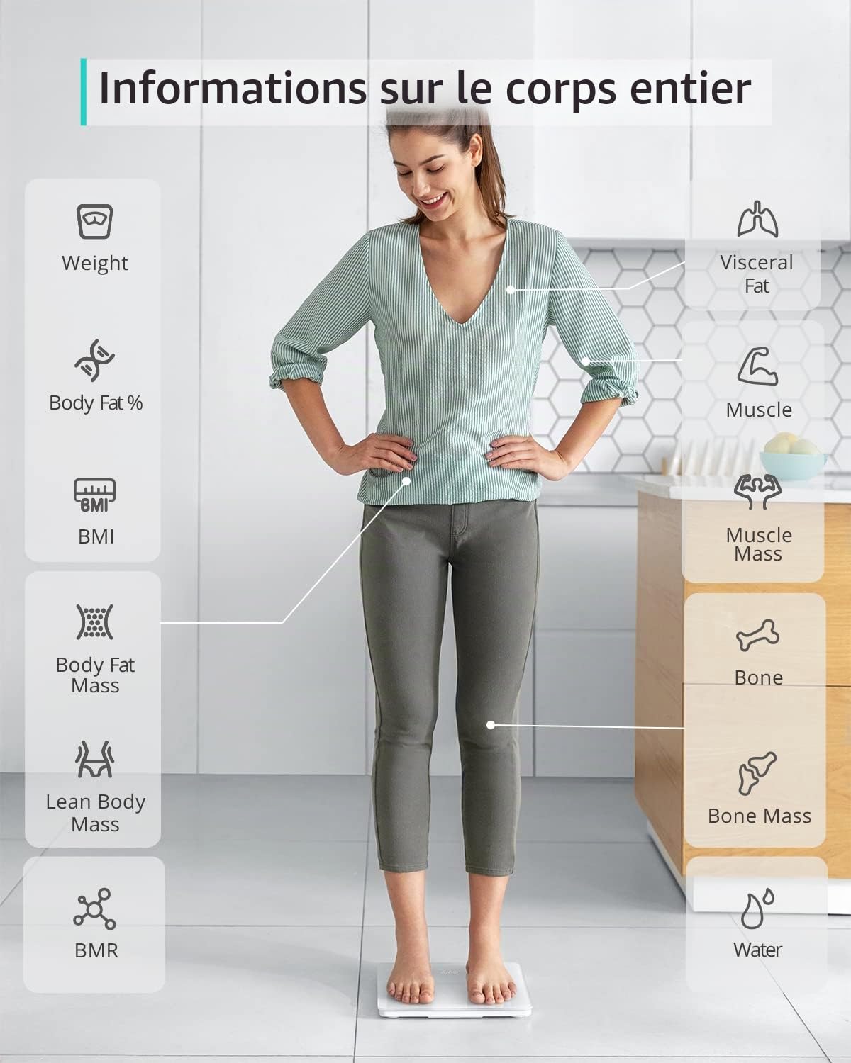 eufy Smart Scale C1 Balance danalyse corporelle Plage de pesée (max.)=150 kg blanc