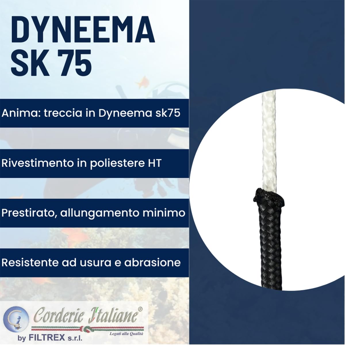 Corderie Italiane Tauchleine – 2,0 Mm X 25 M, Kern Aus Dyneema SK75, Polyester-Bezug, UV-stabil, 240 Kg Bruchlast, Made In Italy Corderie Italiane Tauchleine – 2,0 Mm X 25 M, Kern Aus Dyneema SK75, Polyester-Bezug, UV-stabil, 240 Kg Bruchlast, Made In Italy